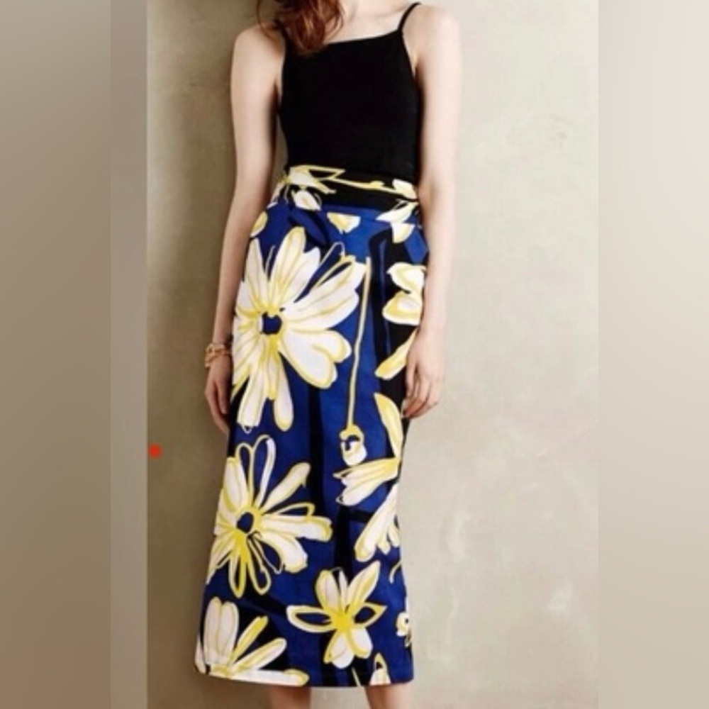 Anthropologie WHIT TWO Matira floral tie back pencil skirt size 6 nwot